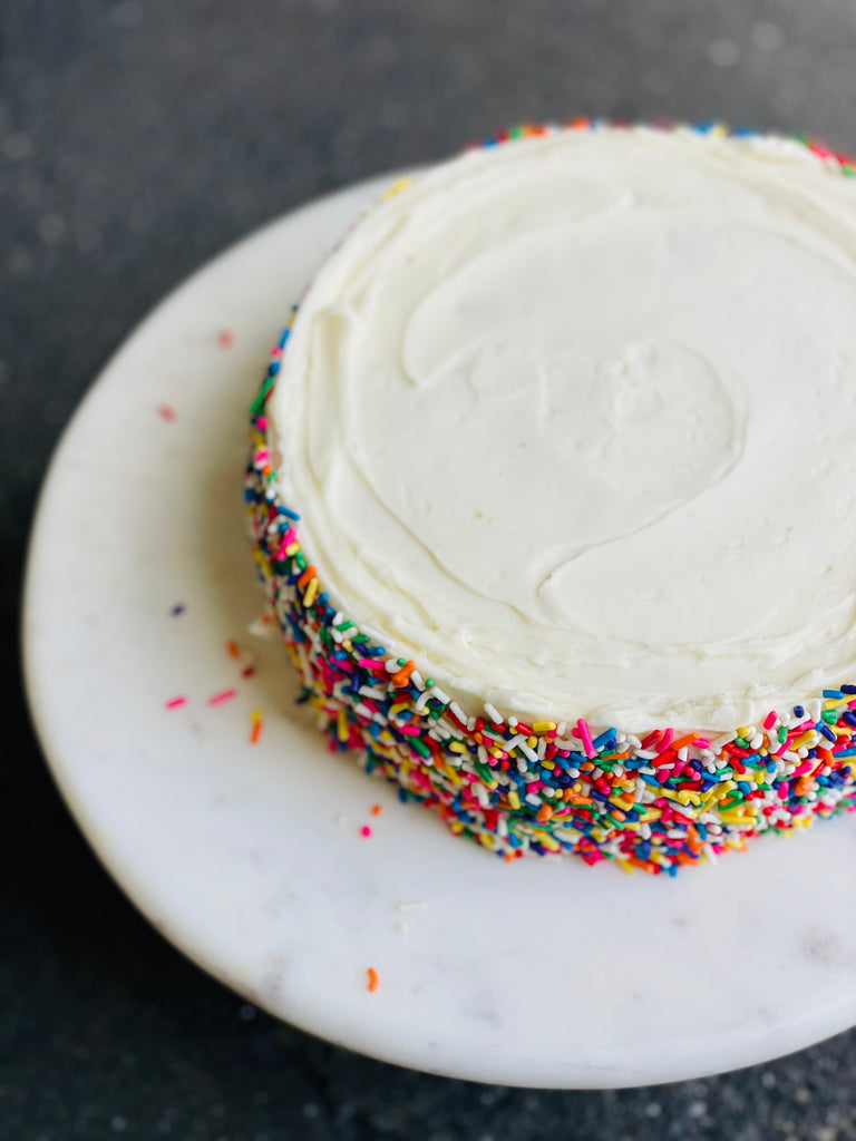 photo of vanilla confetti layer cake